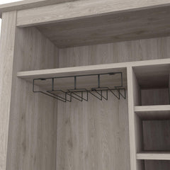 Bar- coffee cart 38" H, Kitchen or living room cabinet storage, with 8 bottle racks, a central shelf with  1 Cup holders, ideal for storing glasses, Light Gray