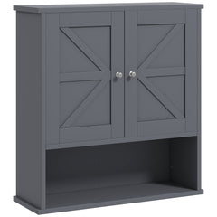 Farmhouse Bathroom Medicine Cabinet, Wall Cabinet with Barn Doors and Adjustable Shelf for Laundry Room, Gray