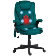 6 Point Executive Office Chair with Heat, Velvet High Back Vibrating Massage Office Chair, Dark Green