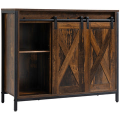Industrial Sideboard Buffet Cabinet, Coffee Bar Cabinet, Kitchen Cabinet with Sliding Barn Doors, Storage Cabinets and Adjustable Shelves for Living Room, Home Bar, Rustic Brown