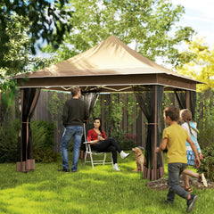 12 x 12 ft. Canopy Tent with Mesh Netting, UPF50+ Pop Up Tent with Carry Bag for Garden, Patio, Beige