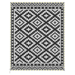 Outdoor Rug Carpet Reversible Plastic Straw Rug with LED Lights Black and White 10' x 8' for Patio