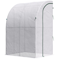 5' x 4' x 7' Outdoor Lean to Greenhouse, Walk-In Green House Plant Nursery with Roll-up Window, PE Cover, White