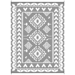 Reversible Outdoor Rug, Waterproof Plastic Straw with Carry Bag, 9' x 12', Gray & White Rhombus Patchwork