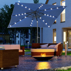 9' x 7' Solar Umbrella, LED Lighted Patio Umbrella for Table or Base with Tilt & Crank, Outdoor Umbrella for Garden, Deck, Backyard, Pool, Beach, Blue