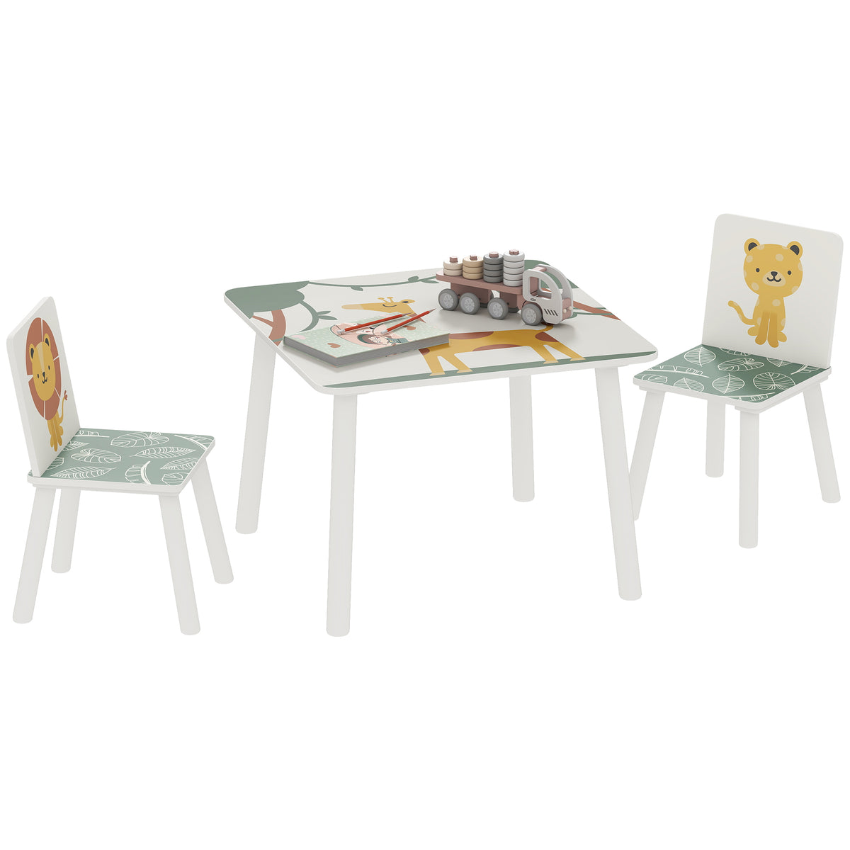 3-Piece Kids Toddler Table and Chair Set Furniture for Boys and Girls Aged 3-8, Bedroom, Nursery, Playroom, Green
