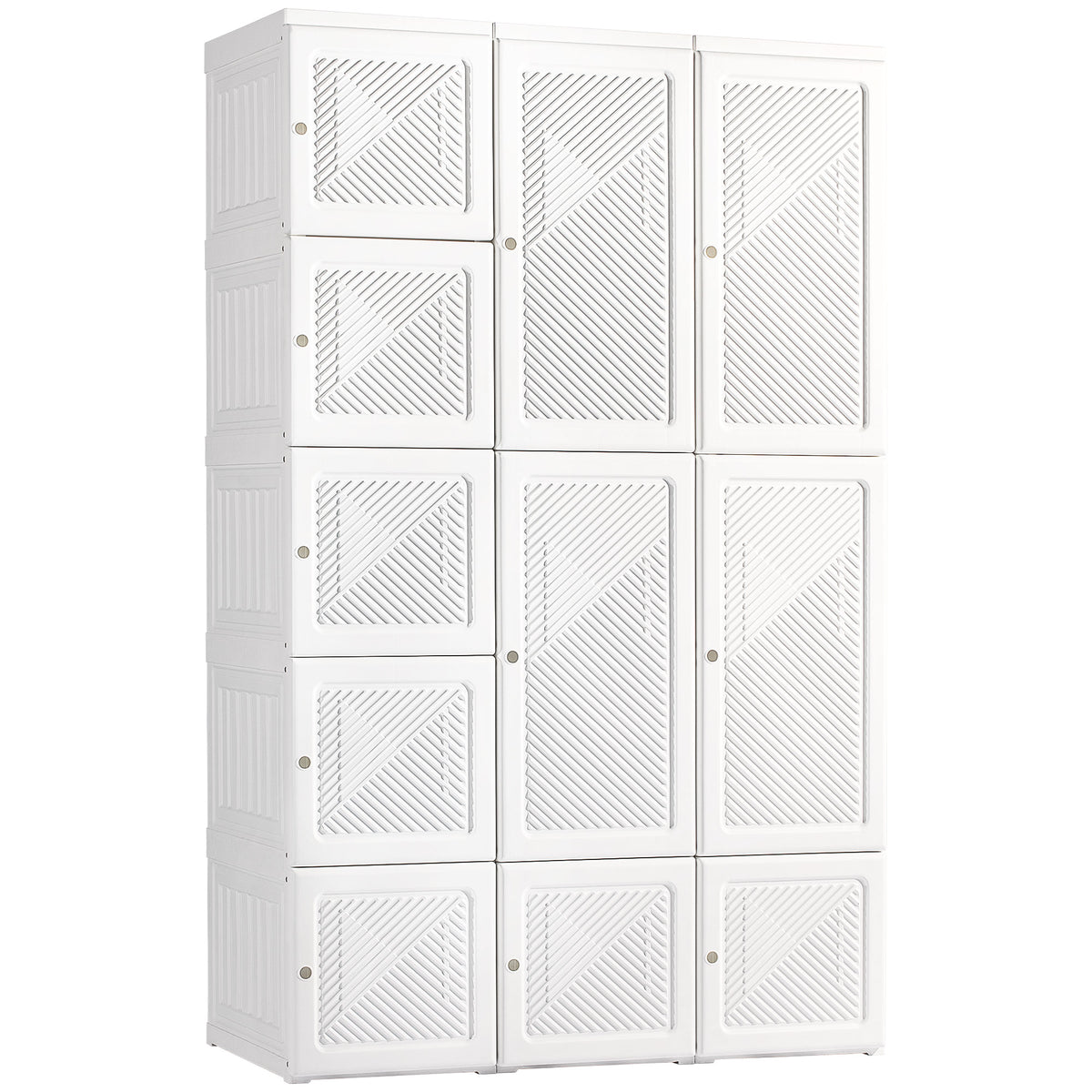 Portable Wardrobe Closet, Folding Clothes Storage Organizer with 8 Cube Compartments, 2 Hanging Rods, 11 Magnet Doors, White