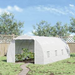 20' x 10' x 7' Walk-In Tunnel Greenhouse with Zippered Door & 8 Mesh Windows, Large Garden Green House Kit, Galvanized Steel Frame, White