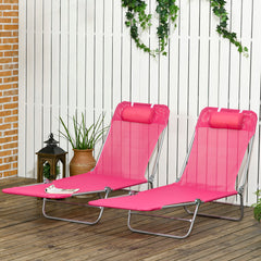 2 Piece Folding Chaise Lounge Chairs, Pool Sun Tanning Chairs with Reclining Back, Breathable Mesh Seat, Pink