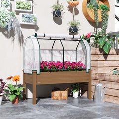 Raised Garden Bed with PE Greenhouse Cover Outdoor Planter Box for Herbs and Vegetables, 48 x 22 x 46 inch, Brown