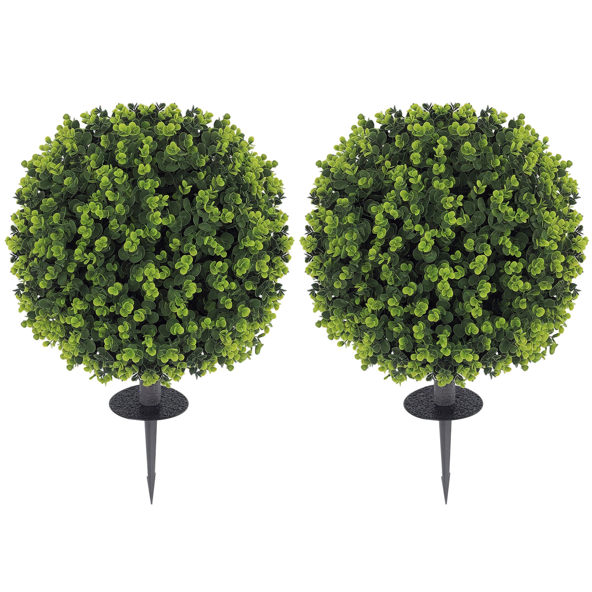 2 Pack 1.3ft Artificial Ball Eucalyptus Topiary with Ground Stake, UV Resistant Faux Greenery for Indoor Outdoor