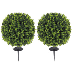 2 Pack 1.3ft Artificial Ball Eucalyptus Topiary with Ground Stake, UV Resistant Faux Greenery for Indoor Outdoor