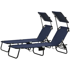 Chaise Lounge Pool Lounge Chairs Set of 2,Outdoor Sun Tanning Chairs,Reclining Back,Steel Frame and Side Pocket,Blue