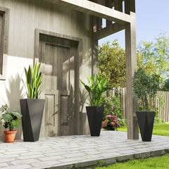 Indoor Outdoor Planters Set of 3 MgO Tall Planters Stackable Flower Pots with Drainage Holes for Garden, Balcony, Black