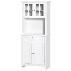 Kitchen Buffet Hutch Wooden Storage Cabinet with Framed Glass Door, Drawer and Microwave Space, White