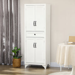 67" 4-Door Kitchen Pantry with Drawer and Adjustable Shelves, White