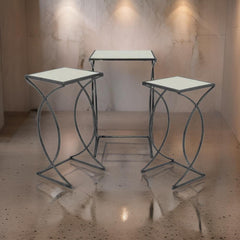 Electra Plant Stand Table Set of 3, Curved Base, Modern Black Finished Metal