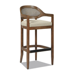 Ares Mid-Century Modern 30.5" Cane Back Bar Stool, Taupe Beige