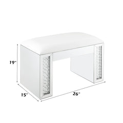 Perseus Ivory Synthetic Leather , Mirrored & Faux Crystals Vanity Stool (Assembled)