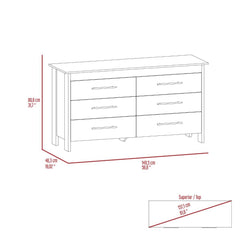 Museum 6 Drawer Double Dresser, Four Legs, Superior Top -Light Oak / White