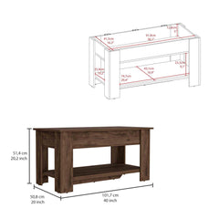 Aria Storage Table, One Extendable Table Shelf, Four Legs, Lower Shelf -Dark Brown