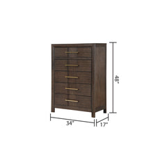 Oasis Modern Style 5-Drawer Chest Made with Wood in Walnut