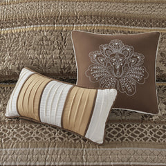 6 Piece Jacquard Quilt Set with Throw Pillows Brown/Gold Full/Queen