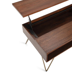 Nova 48 inch Wide Solid Mango Wood Lift Top Coffee Table in Umber Brown