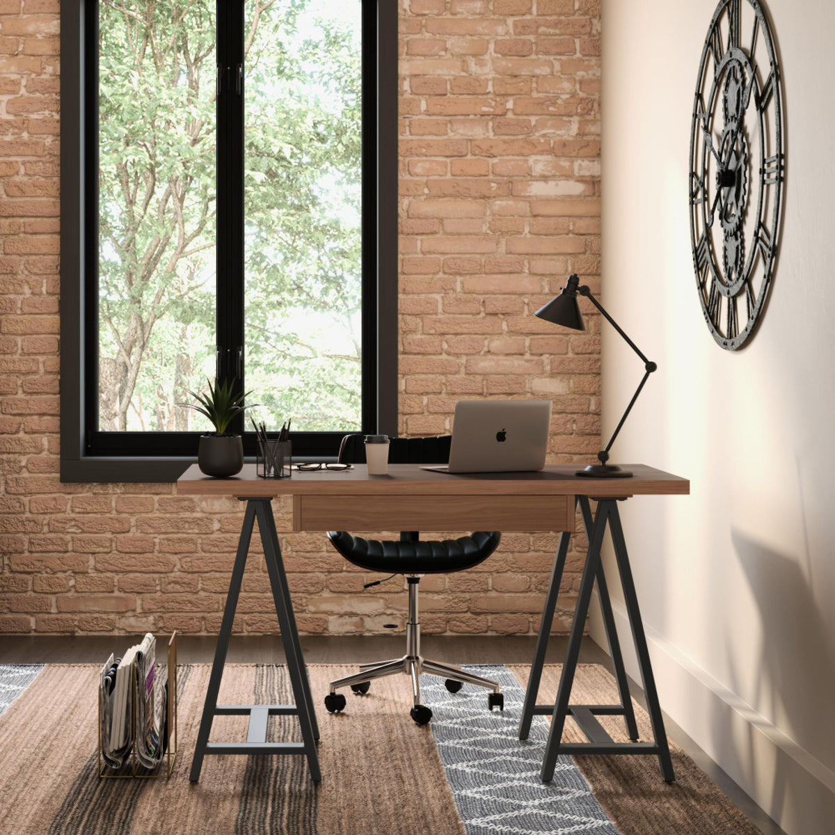 Crest - Solid Walnut Veneer and Metal Small Desk - Walnut