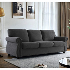 Soft Velvet Sofa, Upholstered 3 Seater Couch with High-Density Foam, Loose Back Cushions and Solid Wood Turned Legs, Chic Living Room Furniture for Home, Apartment and Office, Black
