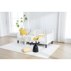 Celestia Twin Size Ivory Boucle Upholstered Daybed, Ribbed Tufted Backrest, Daybed in Lavish Modern Design, Richly Hued Foam Comfort