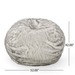 Uranus 5 Foot Rounded Short Faux Fur Bean Bag, White and Gray