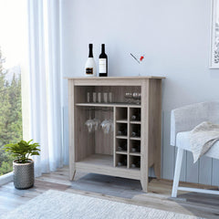 Bar- coffee cart 38" H, Kitchen or living room cabinet storage, with 8 bottle racks, a central shelf with  1 Cup holders, ideal for storing glasses, Light Gray