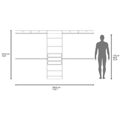 Clytemnestra 69"W - 118"W Drawers Closet System, Five Shelves, Four Hanging Rods, Three Drawers Black Wengue