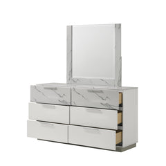 Hecuba Mirror White – Two-Tone High-Gloss Marble & Lacquer Frame with Oversized Reflective Surface(INCLUDES MIRROR ONLY)