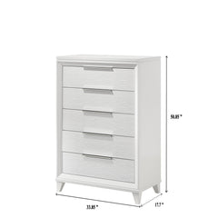 Contemporary White Textured Finish 5-Drawer Storage Tall Chest Wooden Solid Wood Bedroom Furniture
