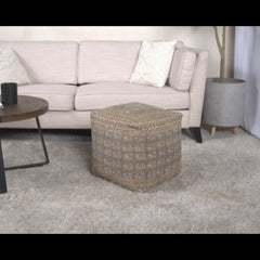 Pulsar Handcrafted Square Pouf, Taupe and Gold