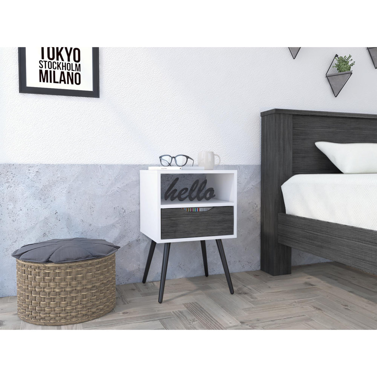Aurora 1-Drawer 1-Shelf Nightstand Smokey Oak and White