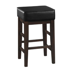 Perseus 26 Inch Counter Height Stool, Black Faux Leather Seat, Dark Brown, Set of 2