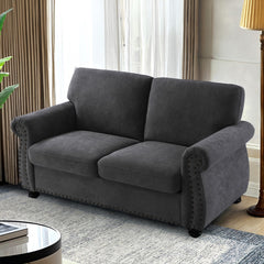 Soft Velvet Loveseat, Upholstered 2 Seater Couch with High-Density Foam, Loose Back Cushions and Solid Wood Turned Legs, Chic Living Room Furniture for Home, Apartment and Office, Black