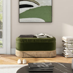 Tale 38" Oval Storage Bench Ottoman, Olive Green Performance Velvet