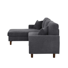 Corduroy Upholstered Sectional with Wooden Legs & Toss Pillows