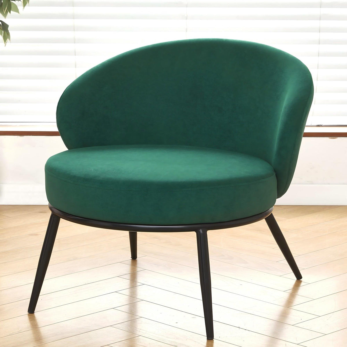 Round Velvet Accent Chair, Mid-Century Modern Upholstered Armchair with Metal Legs, Comfy Barrel Side Chair for Living Room Bedroom