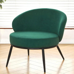 Round Velvet Accent Chair, Mid-Century Modern Upholstered Armchair with Metal Legs, Comfy Barrel Side Chair for Living Room Bedroom