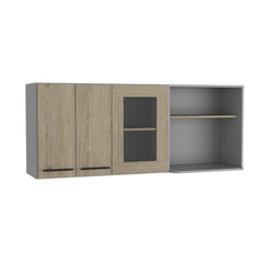 Supernova Wall-Mounted Kitchen Cabinet Organizer with Microwave Space, 4 Doors, Interior Storage Shelves, Open Shelf, and Built-In Dish Holder