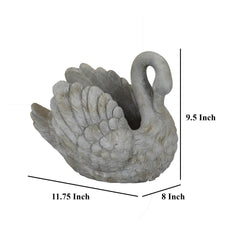 Ode Planter with Swan Sculpted Details, Gray Terracotta 10 Inch
