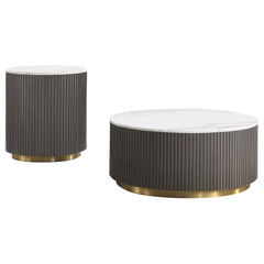 Demeter White 2-piece Round Marble Coffee and End Table Set