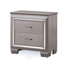 Contemporary 1pc Nightstand Silver Bedside Table LED Light English Dovetail Drawer Bedroom Furniture