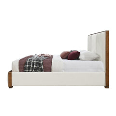 Gallery Beige Chenille & Walnut Finish Queen Bed