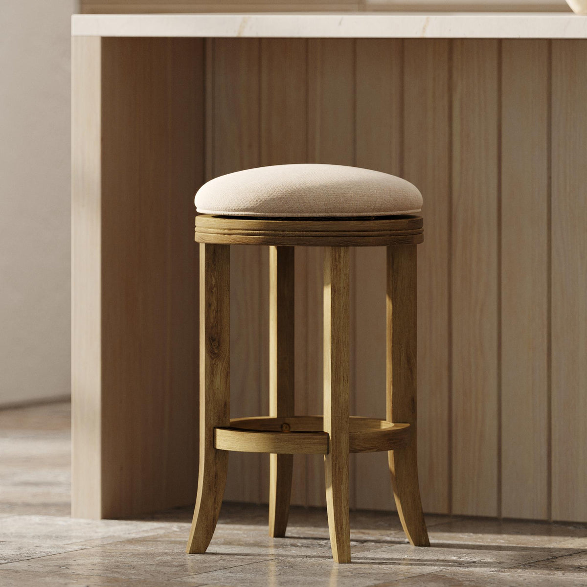 Sanctuary Counter-Height Backless Wood Swivel Barstool with Upholstered Seat, Honeysuckle, 1PC
